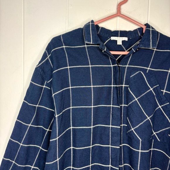LUNYA Navy Blue Windowpane Flannel Shirt Cropped Boxy Fit Loungewear Size XS/S - Picture 2 of 5
